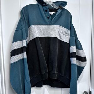 Teal and Black Striped Men's Hoodie